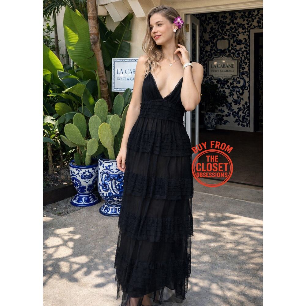 ZARA Black Tiered Tulle Maxi Dress NWT